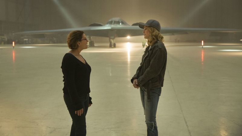 Co-director Anna Boden directors Brie Larson and a stealth bomber.